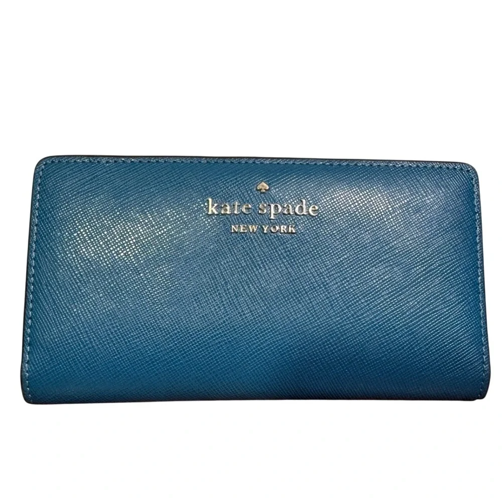 Kate Spade New York Staci Large Slim Bifold Wallet River Blue Classic Minimalist